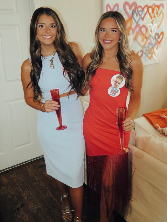 Triple Threads Red Fringe Midi Dress